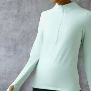 Prana Ice Flow 1/2 Zip Pullover Mock Neck Athletic Top Sz XL Aqua Blue Yoga Ski
